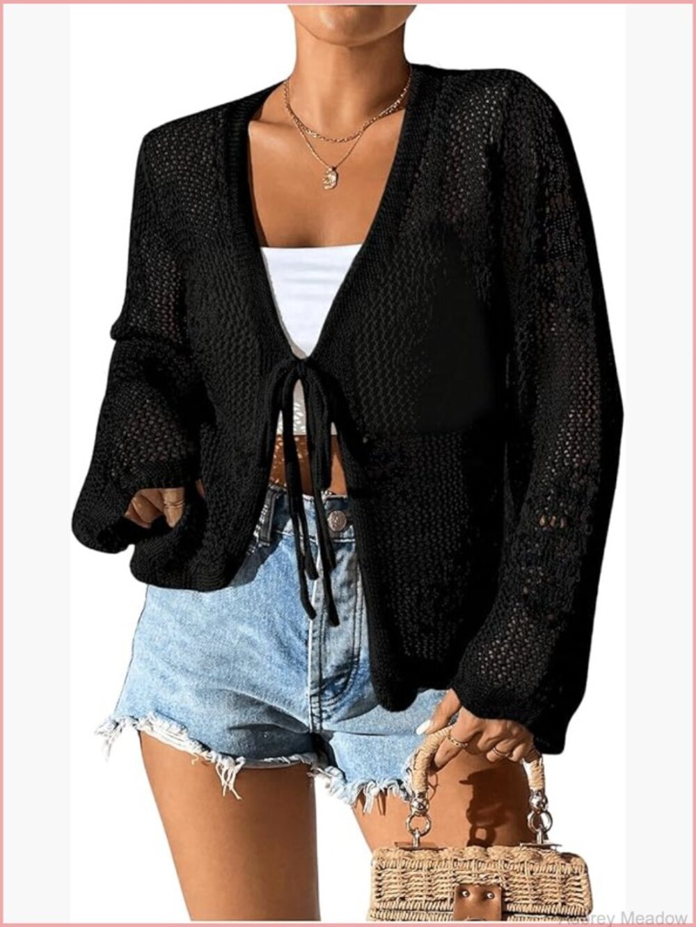 Tie Front Crochet Lightweight Long Sleeve Cardigan Sweater Boho Beach Lace
